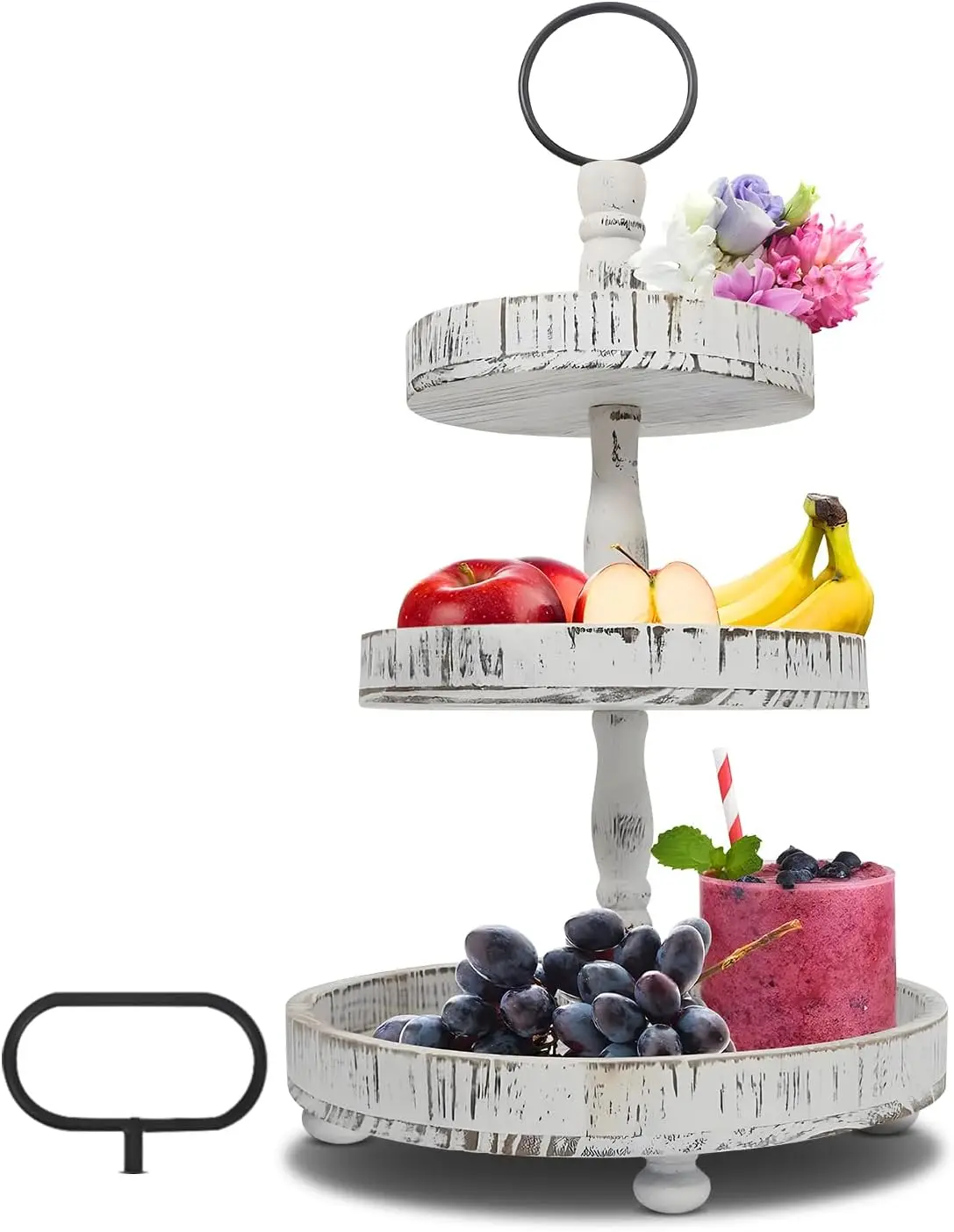 

Adjustable White Farmhouse Tiered Tray Stand with Interchangeable Handles - 3 Tier Cupcake Serving Decor