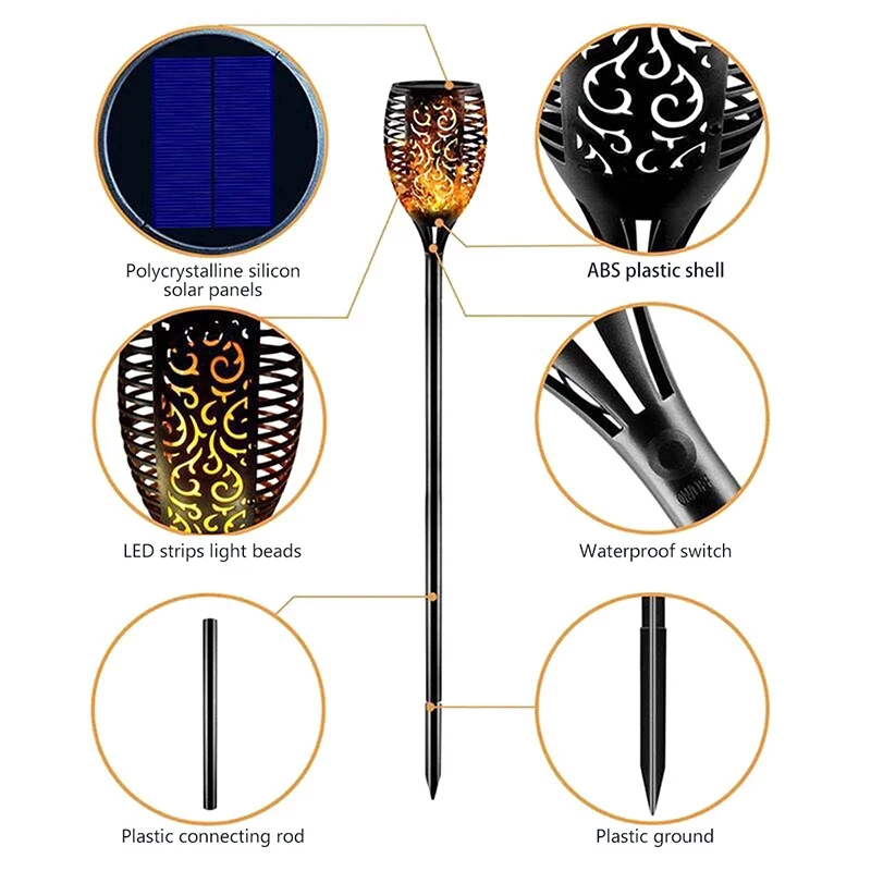 LED Solar Flame Lamp Camping Outdoor Waterproof Landscape Lawn Lamp Dancing Flicker Lights For Garden Decor