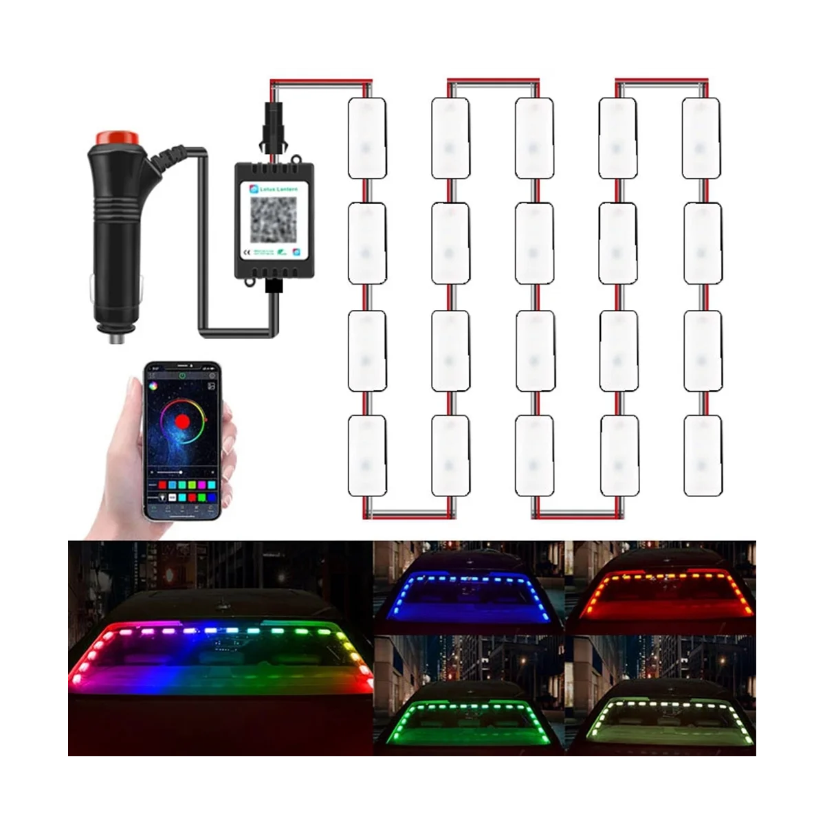 RGB Streamer Car Windshield LED Interior Light with Music Rhythm Flash Auto Rear Window Atmosphere