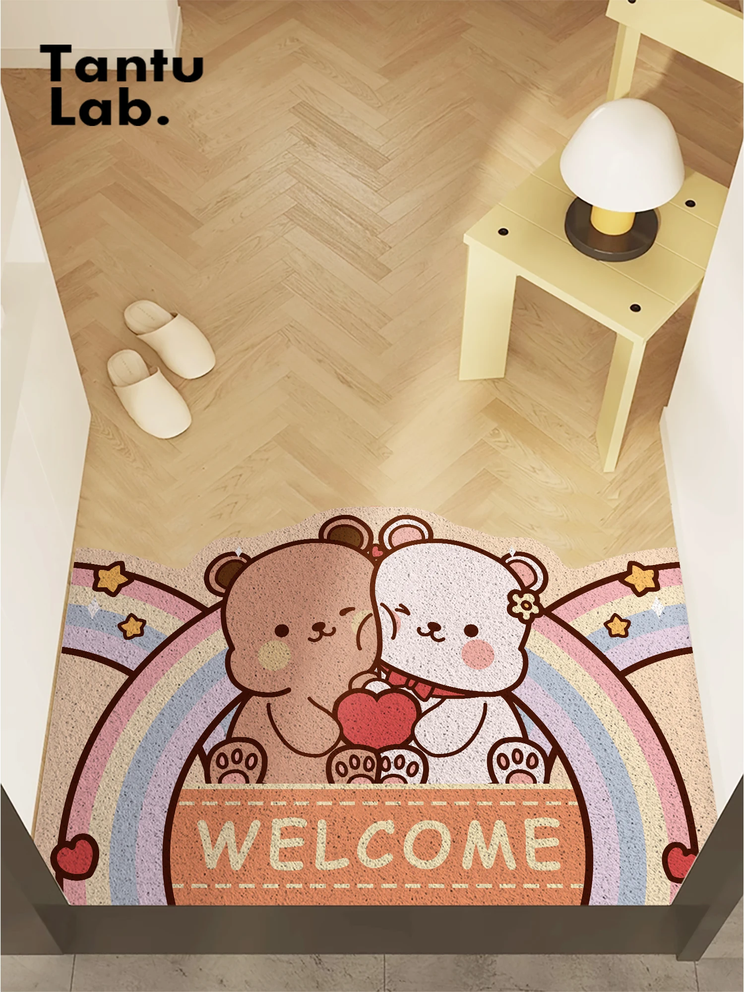 

Очаровательный коврик для входной двери с изображением медведя, противоскользящий, износостойкий, грязезащитный, машинной вязки, квадратный, с мультяшным рисунком