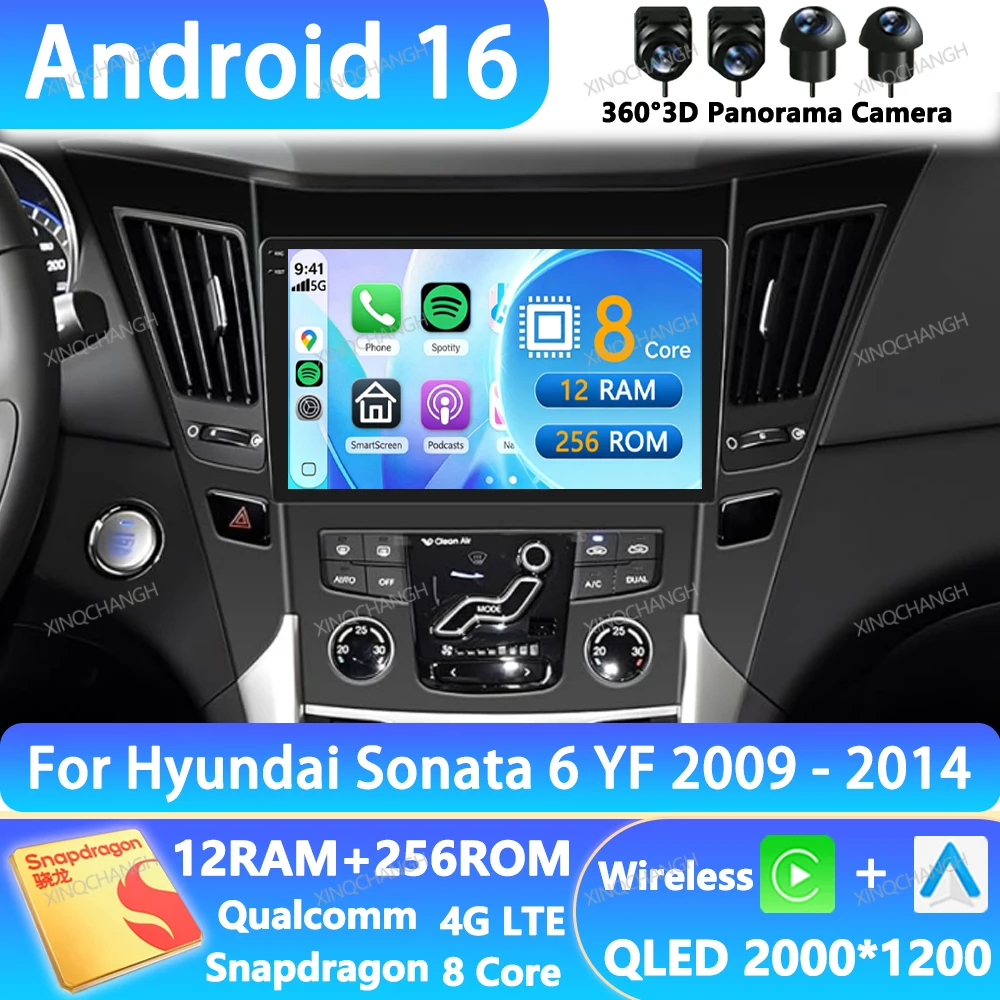 Android 16 Car Radio For Hyundai Sonata 6 YF I40 I45 2009 - 2014 BT QLED Head Unit Multimedia Video Player GPS 2DIN 4G WIFI BT