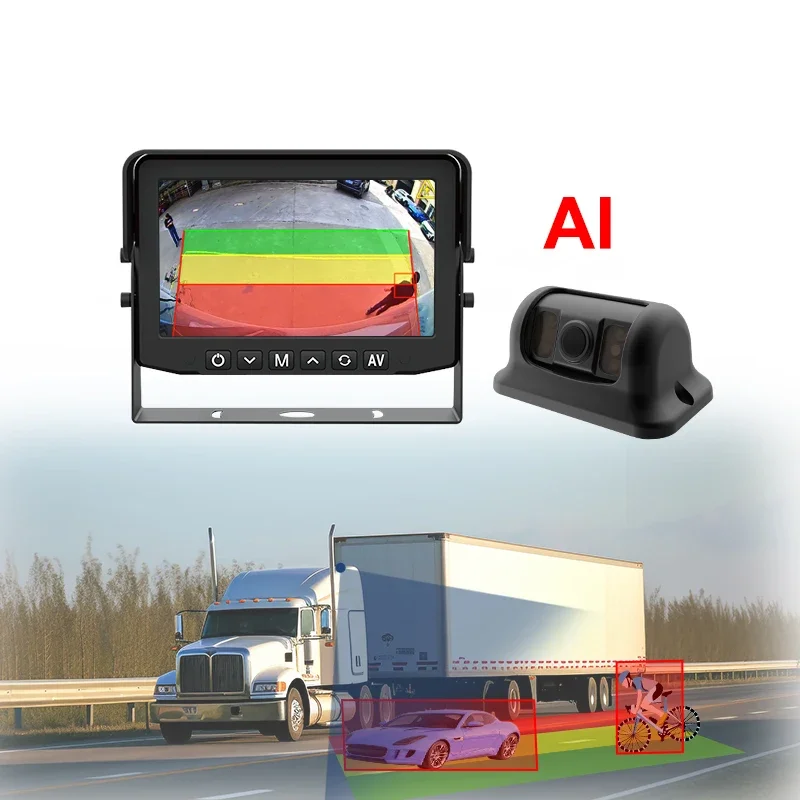 Bus Truck Blind Spot Detection System Backup Side View Camera Monitor People Vehicle Nearby Collision Alarm AI Camera