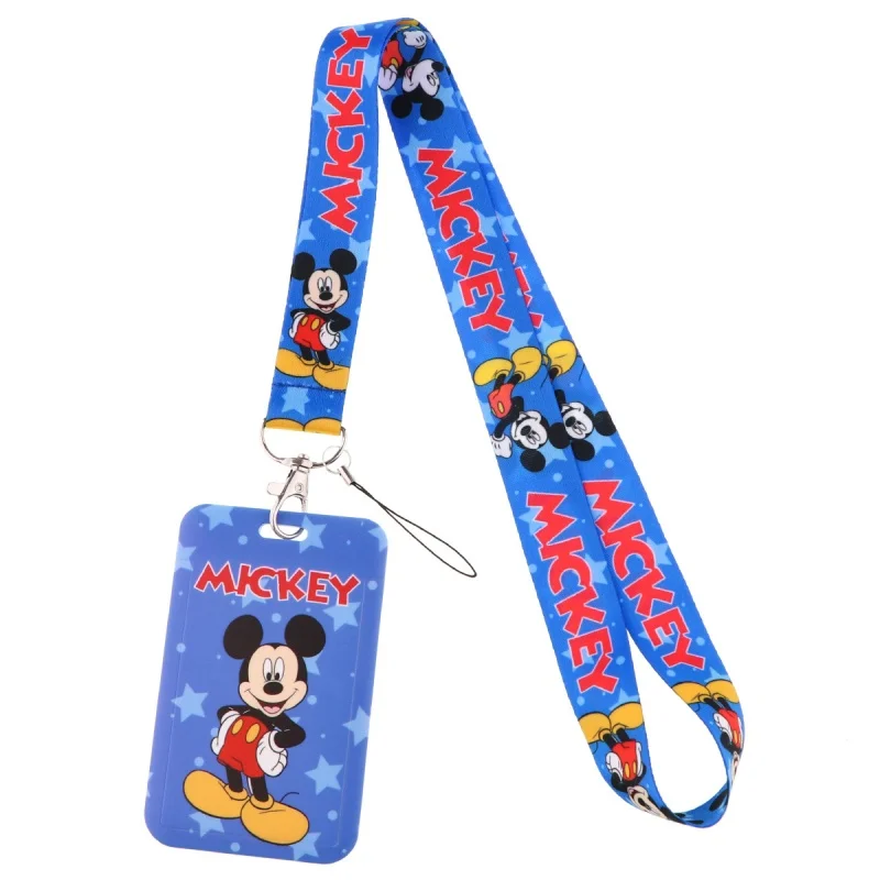 Disney Anime Cartoon PVC Card Set Student Campus Hanging Neck Bag Cute Card Set Hanging Rope ID Card Set Keychain