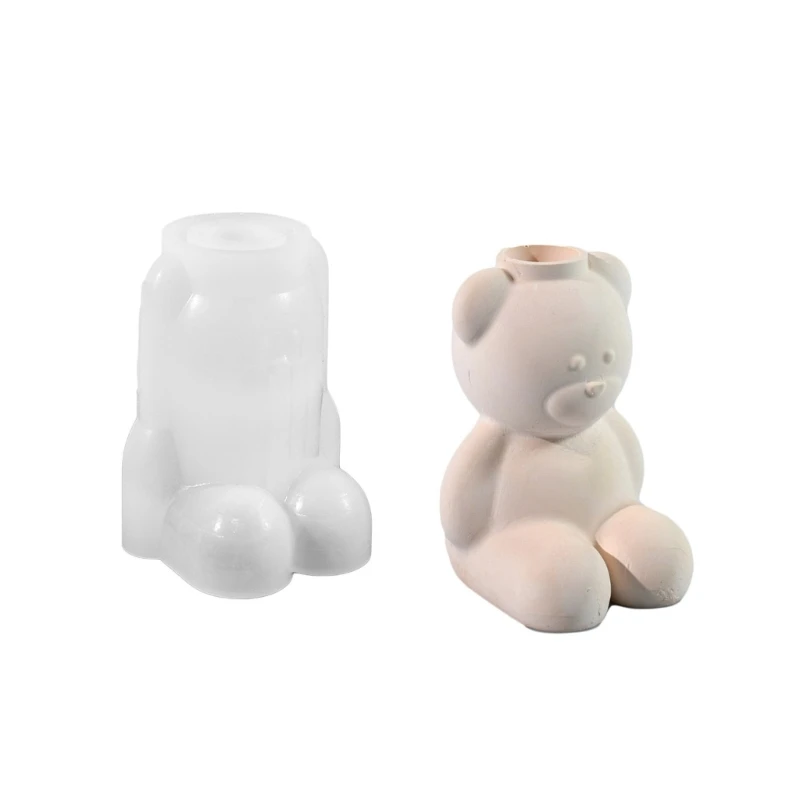 Creative Silicone Mold Bear Vase Planter Flowerpot Moulds Suitable for Making Simple Vase Planter and Cement Art 37JB