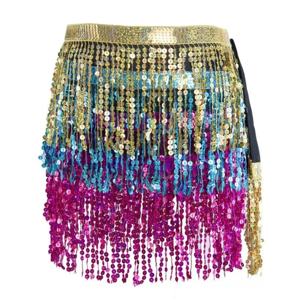 Faldas con flecos de lentejuelas y borlas de bailarina para mujer, cinturones envolventes sexis bohemios, falda de bailarina