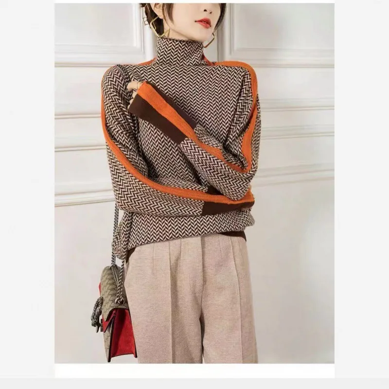 Suéter de punto coreano para mujer, jersey de cuello alto, Tops de punto a la moda, 2023