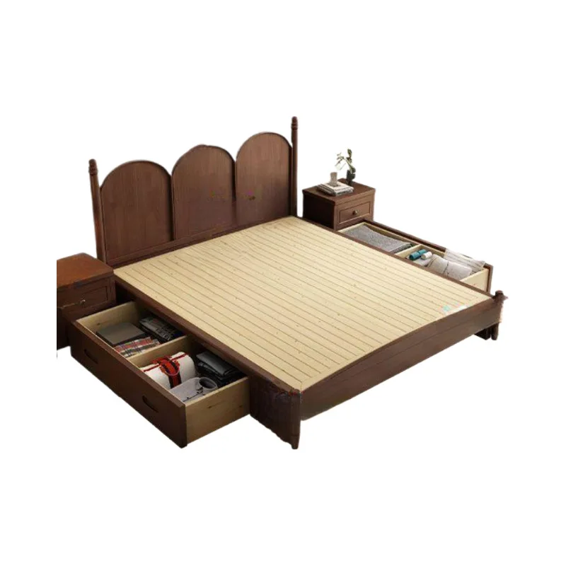 Retro American solid wood double bed, modern simplicity, medieval style, apartment rental, bed and breakfast