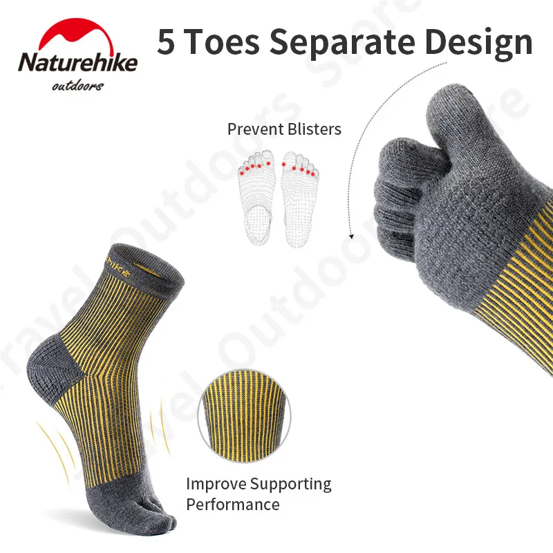 Naturehike Wool Toe Socks Woolen Crew Socks Five Finger Stockings Outdoor Sports Fitness Running Daily Breathable Ultralight