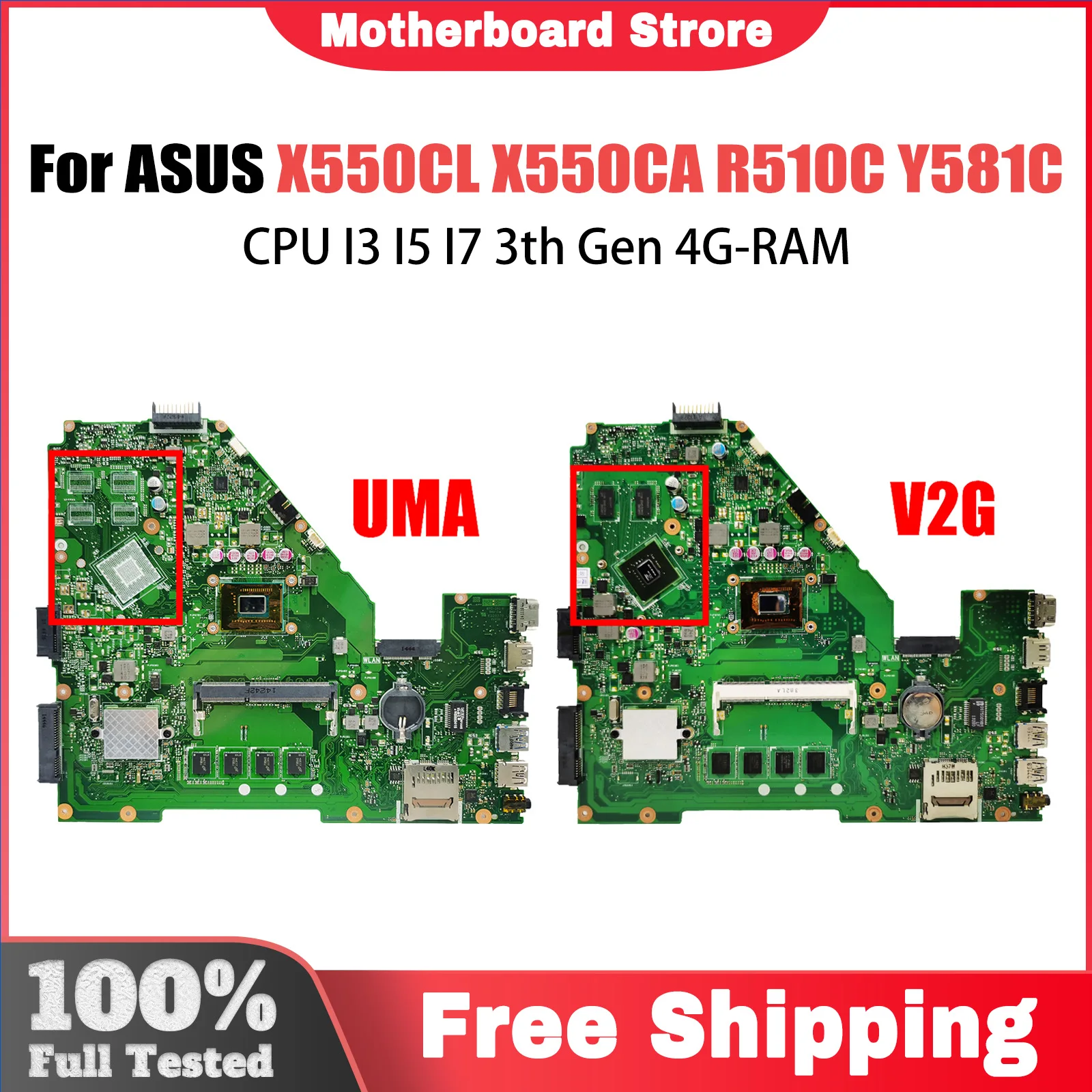 X550CL Mainboard For ASUS X550CA X550CC R510C Y581C X550C Laptop Motherboard CPU I3 I5 I7 3th Gen 4G-RAM GT710M