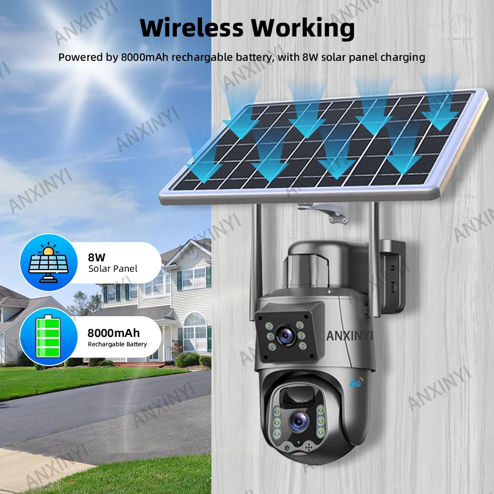 4K 8MP Eseecloud sans fil WiFi/4G carte Sim double objectif Vision nocturne solaire alimenté caméra de sécurité CCTV extérieure