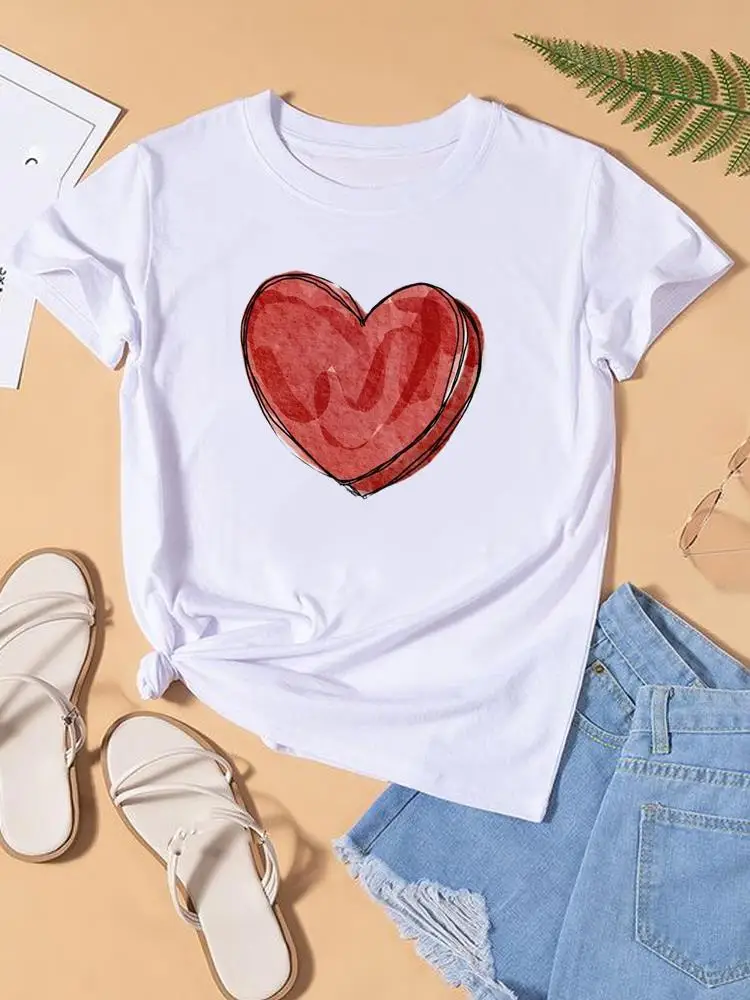 Camiseta con estampado de San Valentín para mujer, camisa de manga corta para mujer, ropa para mujer, camiseta gráfica