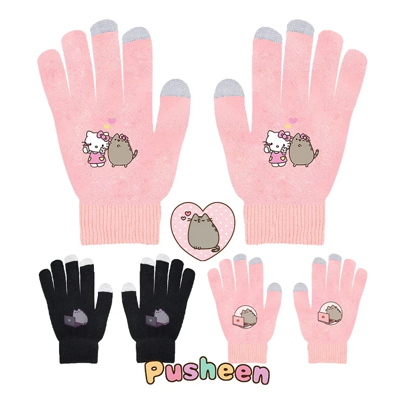 

Kawaii Pusheens Girl Finger Glove Women Vogue Cartoon Print Outdoor Casual Walk Street Warm Winter Cute Ride Bike Knitted Gloves