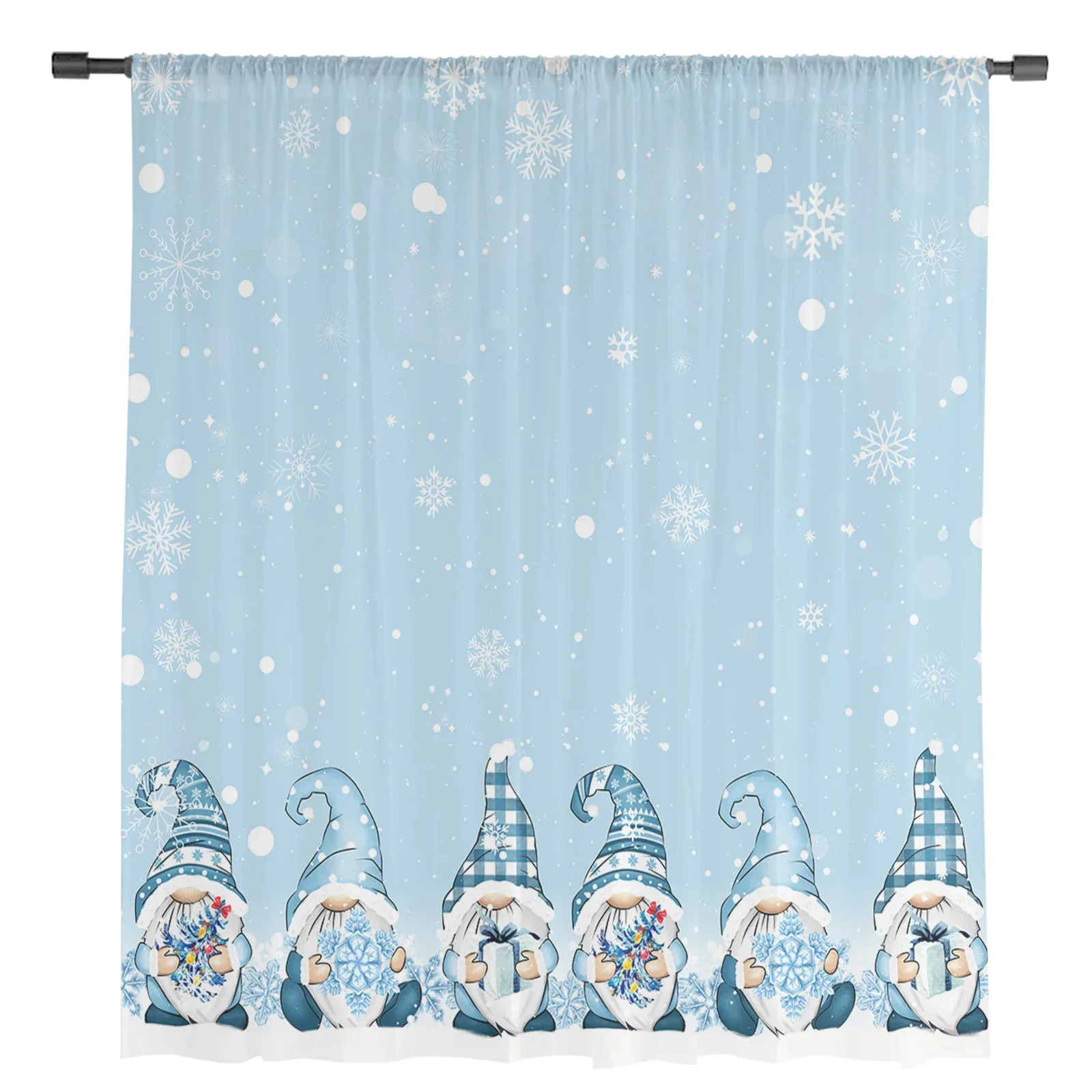 Christmas Blue Snowflake Gnome Sheer Curtains for Bedroom Living Room Decoration Window Curtain Kitchen Tulle Voile Drapes