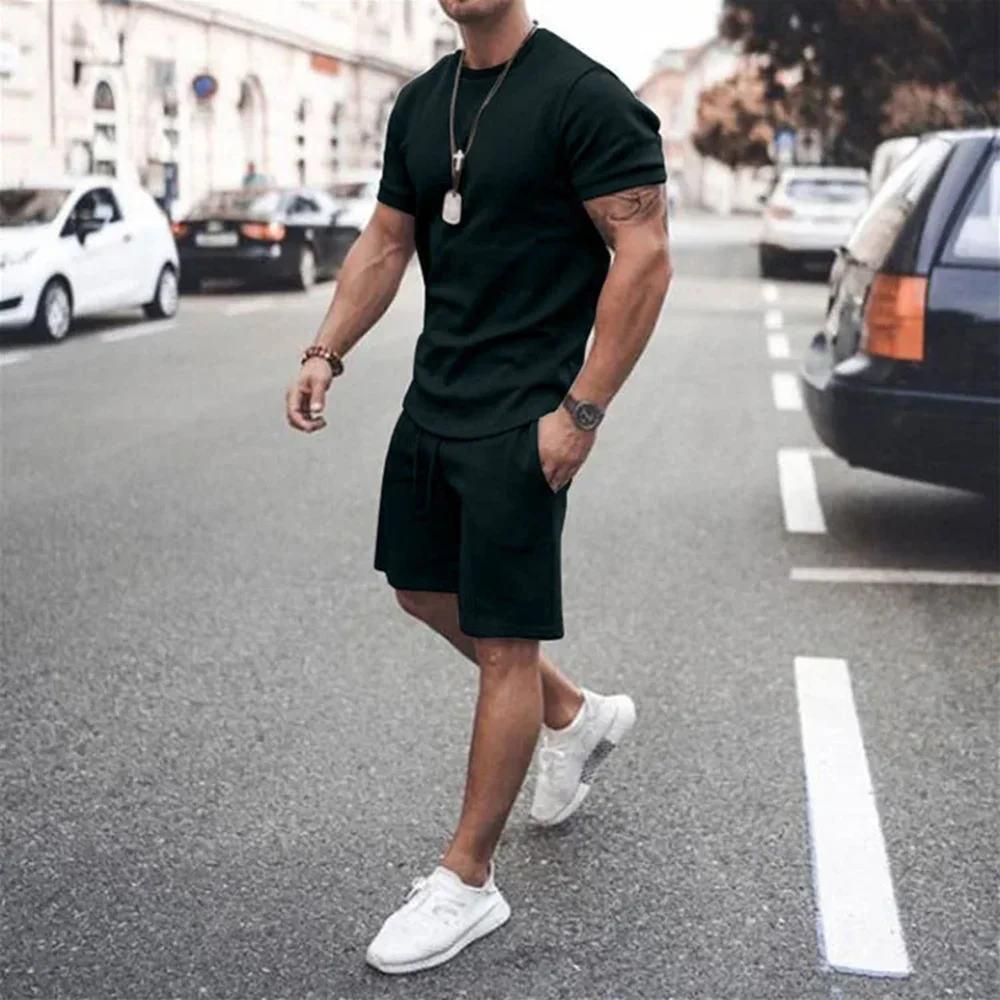 Men\'s T-Shirt Sets And Shorts Fashion Men\'s T-shirt Short Sleeve+Shorts 2-Piece Set Oversized Casual Beach Sport Man Suit