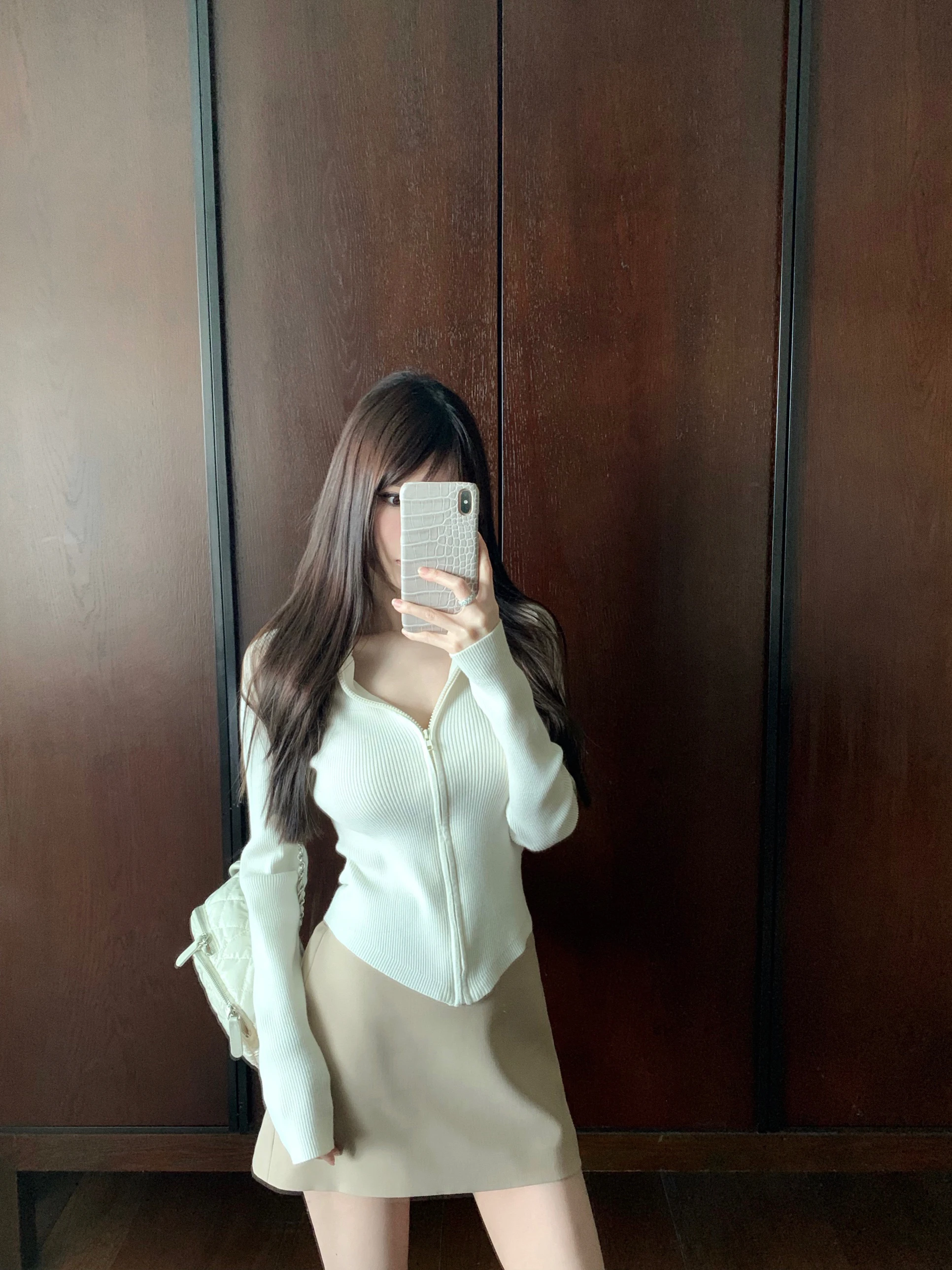 

Облегающий вязаный открытый кардиган на молнии, повседневный свитер, топ от CHICYOU, простой элегантный длинный воротник-стойка, обычная длина