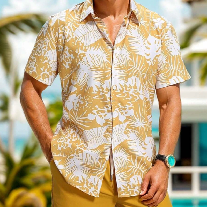 

Мужской летний Повседневный пляжный комплект рубашки с коротким рукавом, рубашка с принтом в гавайском стиле, шорты с кулиской, модная дизайнерская мужская одежда