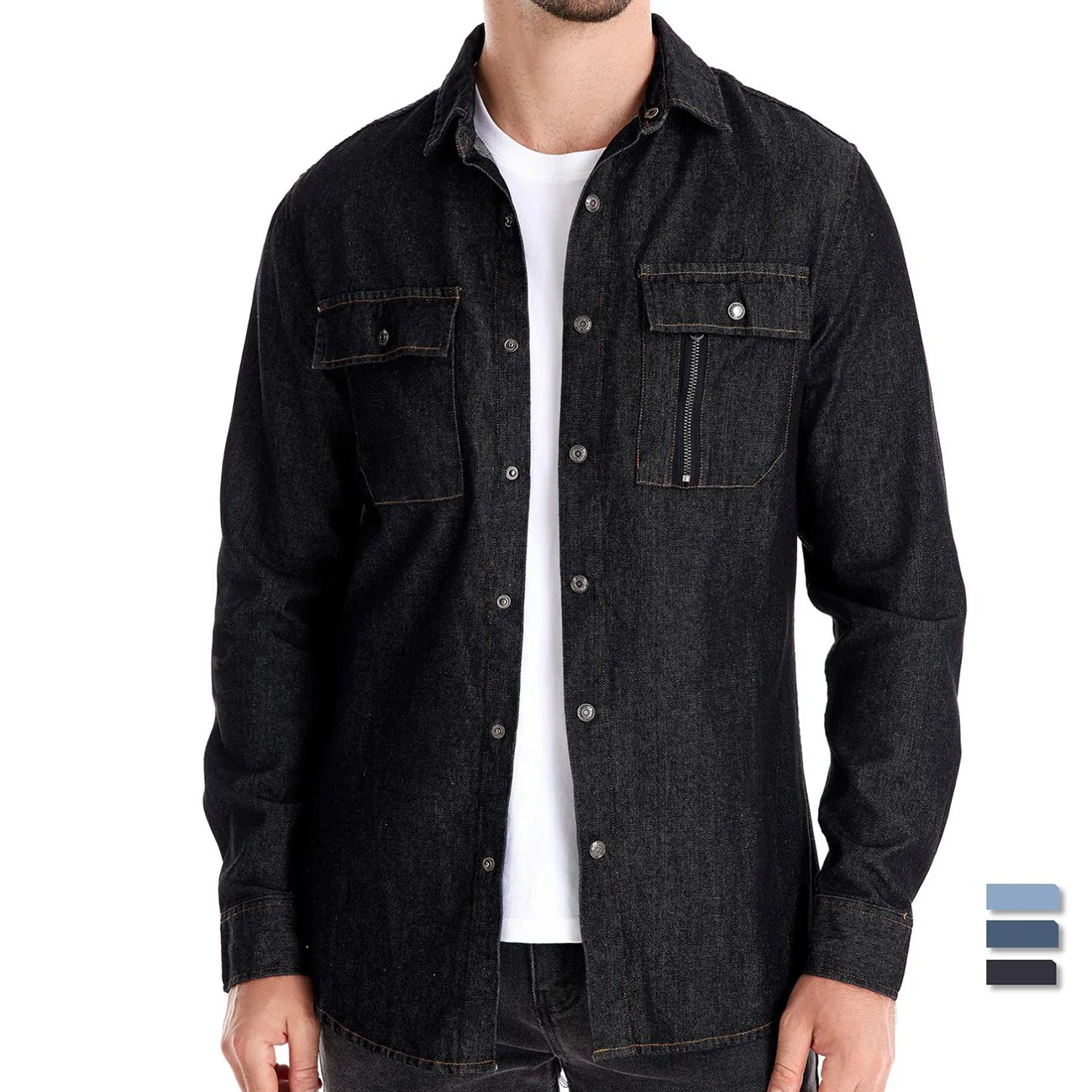 

Men's Casual Denim irt Autumn 2024 Trendy Loose Fit Long Sve Pure Color Casual Wear M Model Faionable irt