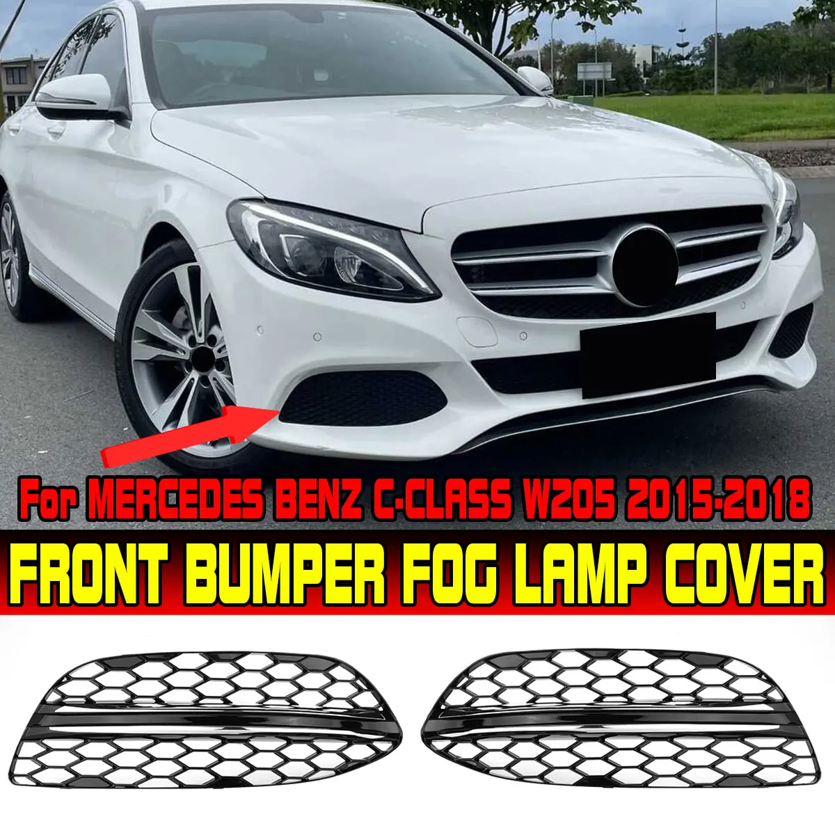 

2 шт. автомобильный передний бампер, решетка противотуманных фар, крышка для Mercedes Benz C-Class W205 C250 C300 C350 2015 2016 2017 2018