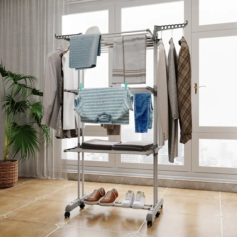 Indoor and Outdoor Floor Wing Clothes Hanger Three-Layer Folding Drying Rack New Drying Rack