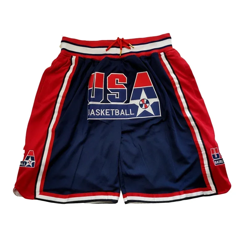 New Basketball Shorts 1992 American Four-pocket Sewing Embroidered Outdoor Sports Beach Pants Airy White Blue 2024 Summer Latest