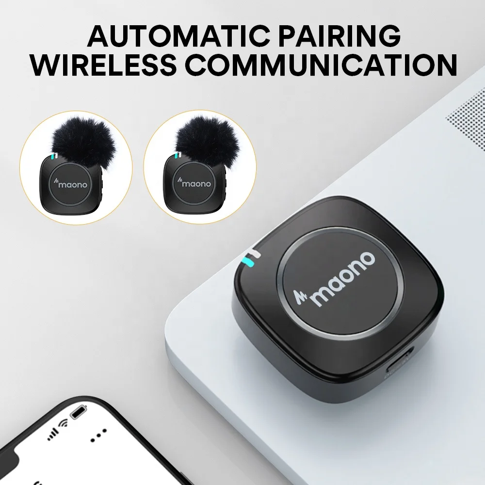 MAONO Wireless 2.4G WM820 A2 Dual Transmitter Microphone Mobile Phone Wireless Lavalier Microphone Vlogger Interview Microphones