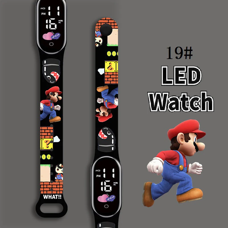 

Mario Bros Children's Watches Action Figures Luigi Princess Peach Yoshi Bowser kids Sport Wristband Waterproof Digital Watch