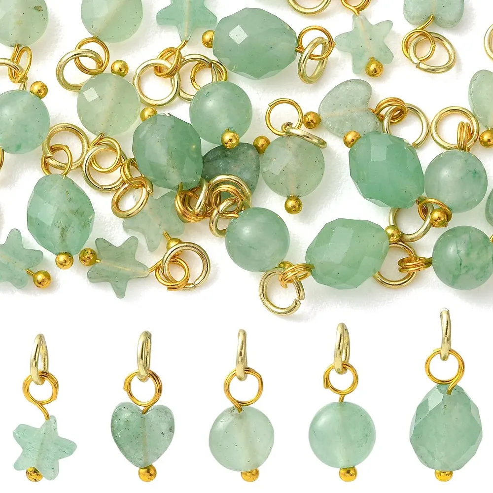 25pcs Green Aventurine Mixed Shape Dangle Charms Heart Round Star Pendants for DIY Bracelet Necklace Jewelry Making Craft