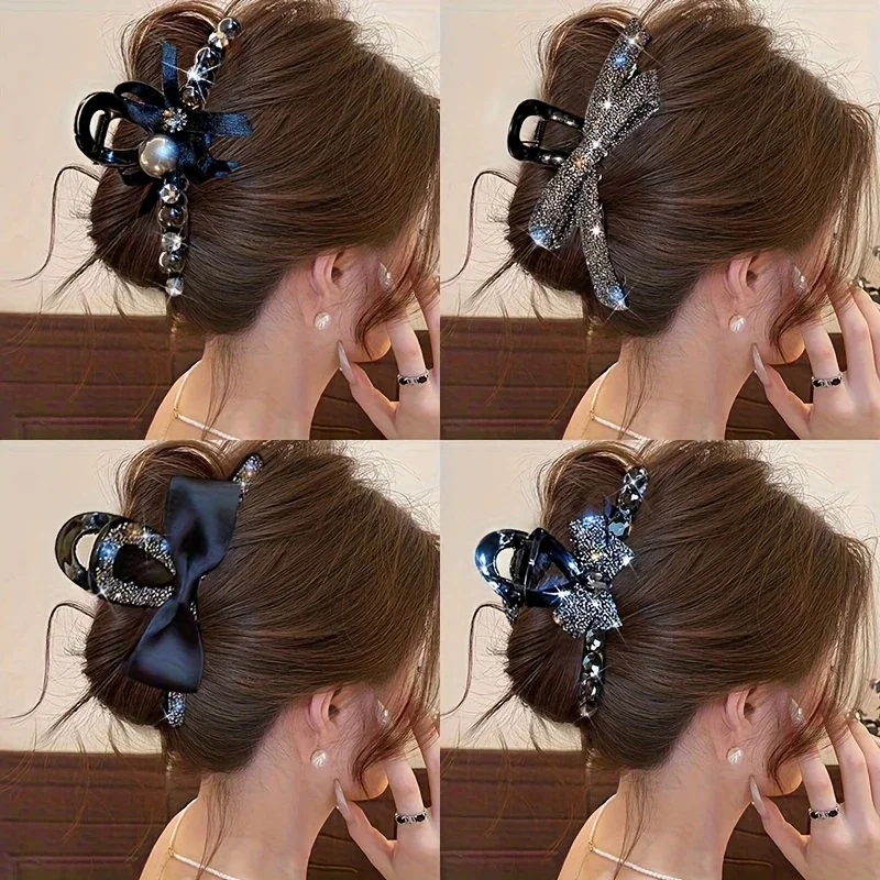 

4Pcs Elegant Butterfly Bow Hair Claws for Women Fashion Rhinestone Shark Clips Stylish Updo Suitable Daily Wear Hair Accessories