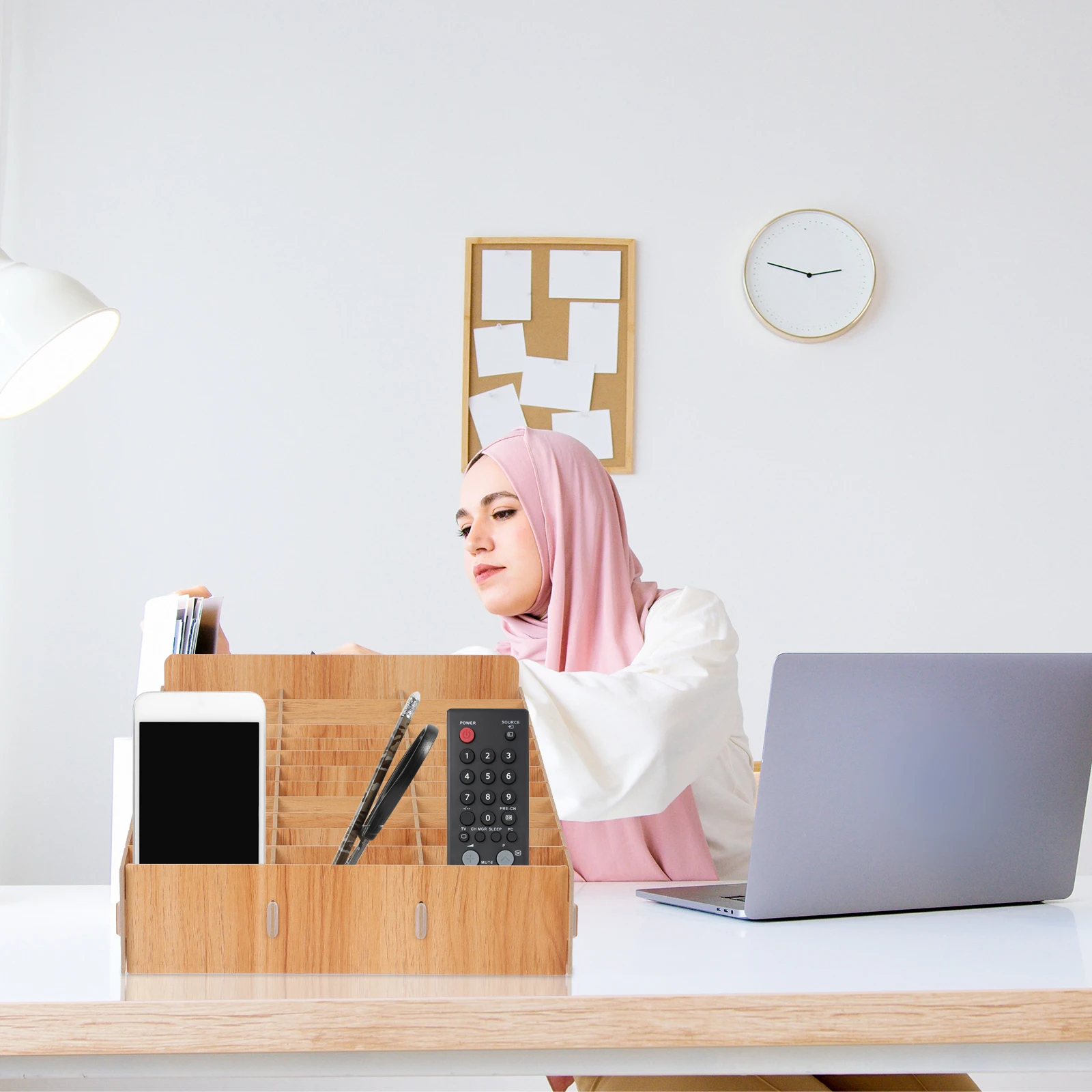 

Wooden Desktop Storage Box Organizer For Office Home Cell Phone Sundries Holder Wood Container Phone Management Case