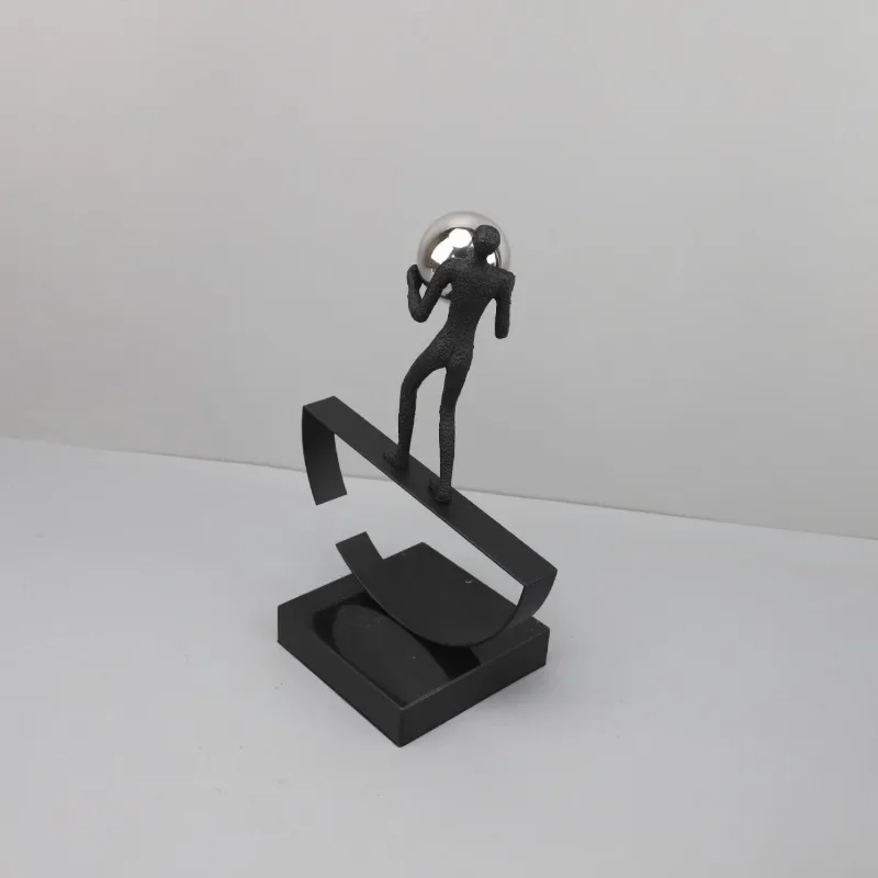 Silver Ball Sportsman Figures Sculpture Alloy Crafts Desk Decoration Character Statue Abstract Ornaments Modern Home Decor