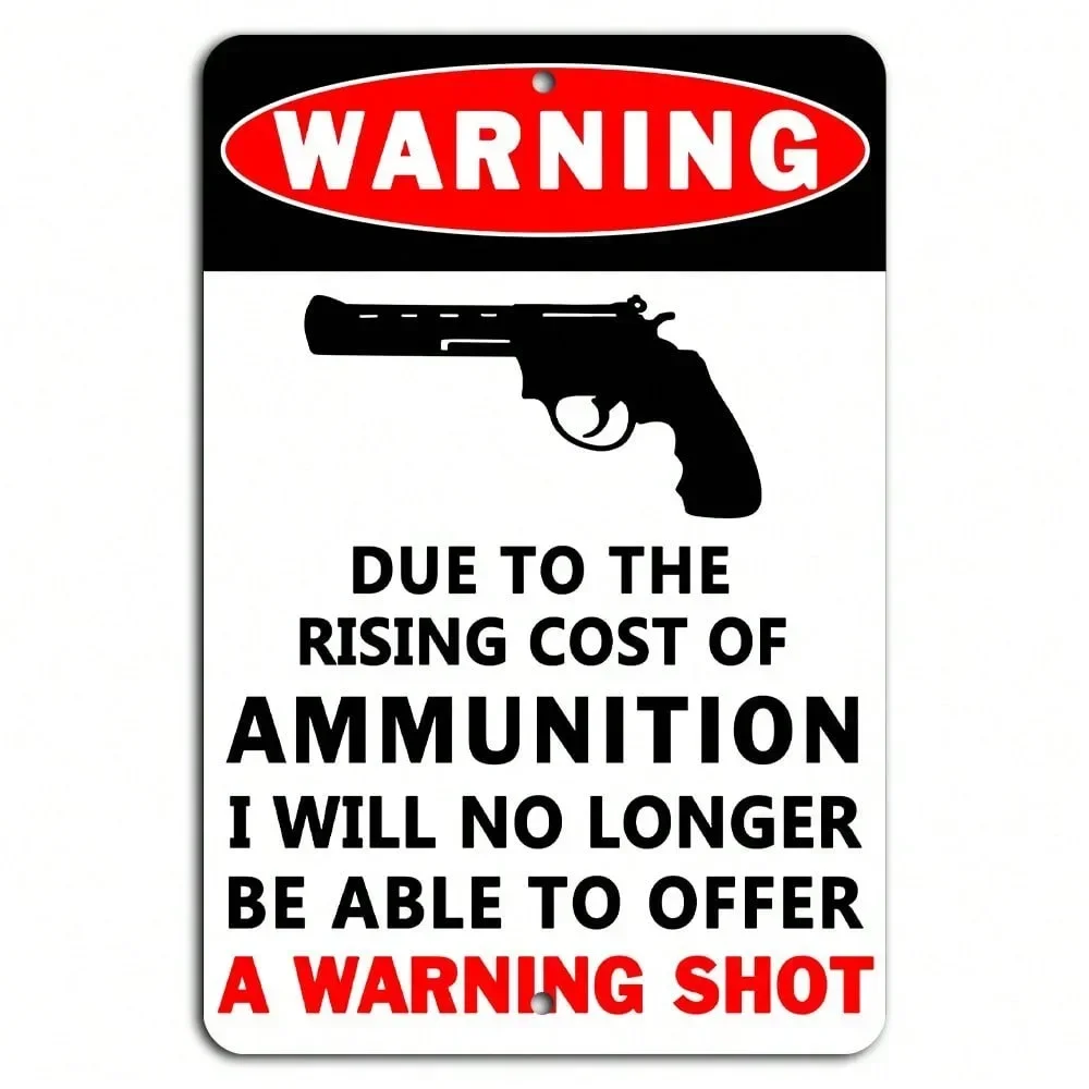Metal No Trespassing Warning Sign - No Warning Shot Ammo Cost Design, 1pc Durable Outdoor Decor, Bold Property Safety Alert