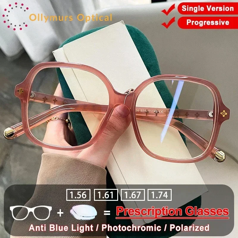 

OLLYMURS Ladies Glasses PhotochromicRetro Large frame MyopiaAnti Blue Ray Reading Eyeglasses Fashion Square Prescription Eyewa