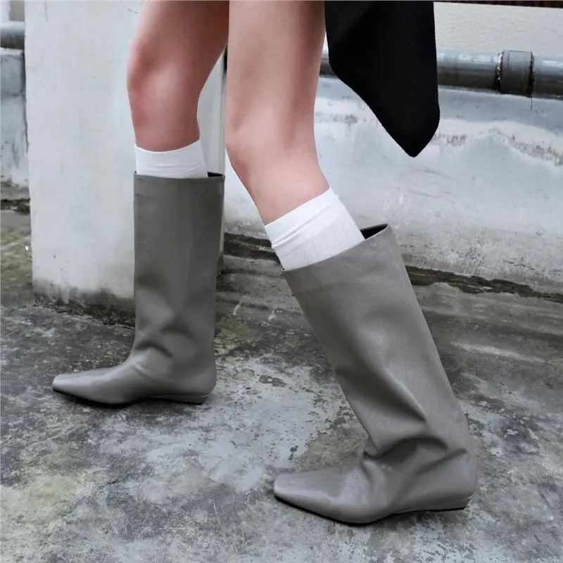 Women High Boots Designer Flats Knee High Shoes Pointed Toe 2026 Autumn Chelsea Boots New Goth Trend Walking Mujer De Zapatillas