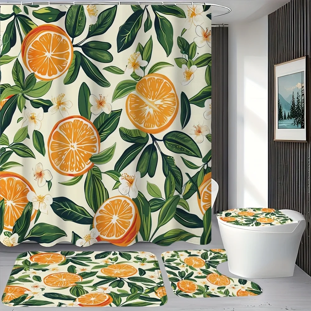 

Набор из 4 предметов для ванной комнаты Fresh Citrus Orange: занавеска для душа, коврик для ванной, крышка унитаза, крышка бака – яркий и натуральный декор