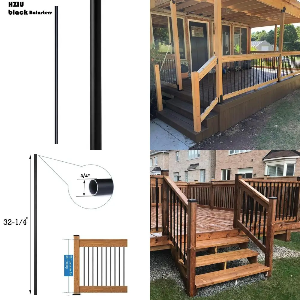 

Set of 25, 32-1/4 Hollow Round Black Metal Balusters, 3/4 Diameter for Stair Railings and Decks