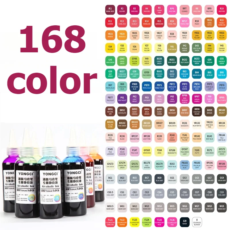 

168 Colors 100ml Universal Marker Refill Ink Alcohol Oil Based Permanent Art Marker Ink Refilling Liquid