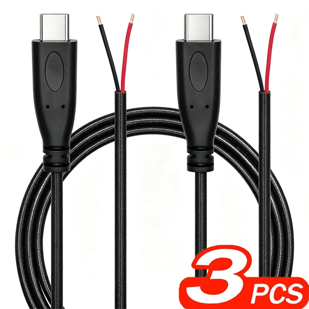1-3PCS USB C Male Plug Bare Wire Tail Cable Type-C Plug To 2Pin Bare Wire Open Connector for DIY Phone Laptop Replacement Repair