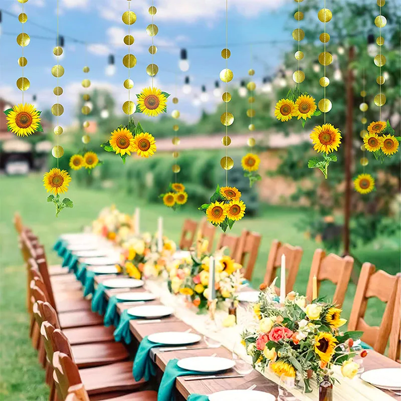 12 pcs Paper Sunflower Garlands Kids Birthday Party Decorations Sun Flower Streamer Banner Sunshine Fall Party Wedding Backdrop