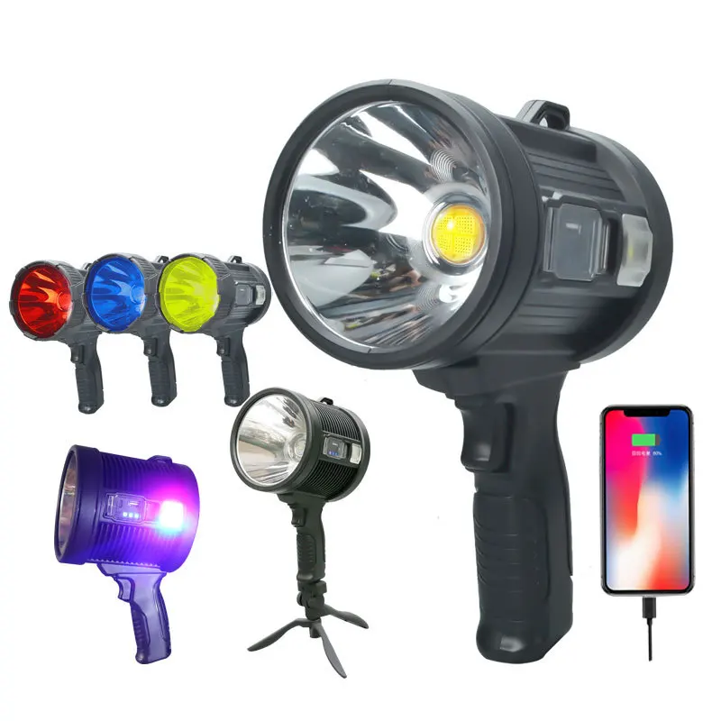 Handheld searchlight solar charging side light LED glare portable light patrol fishing camping light