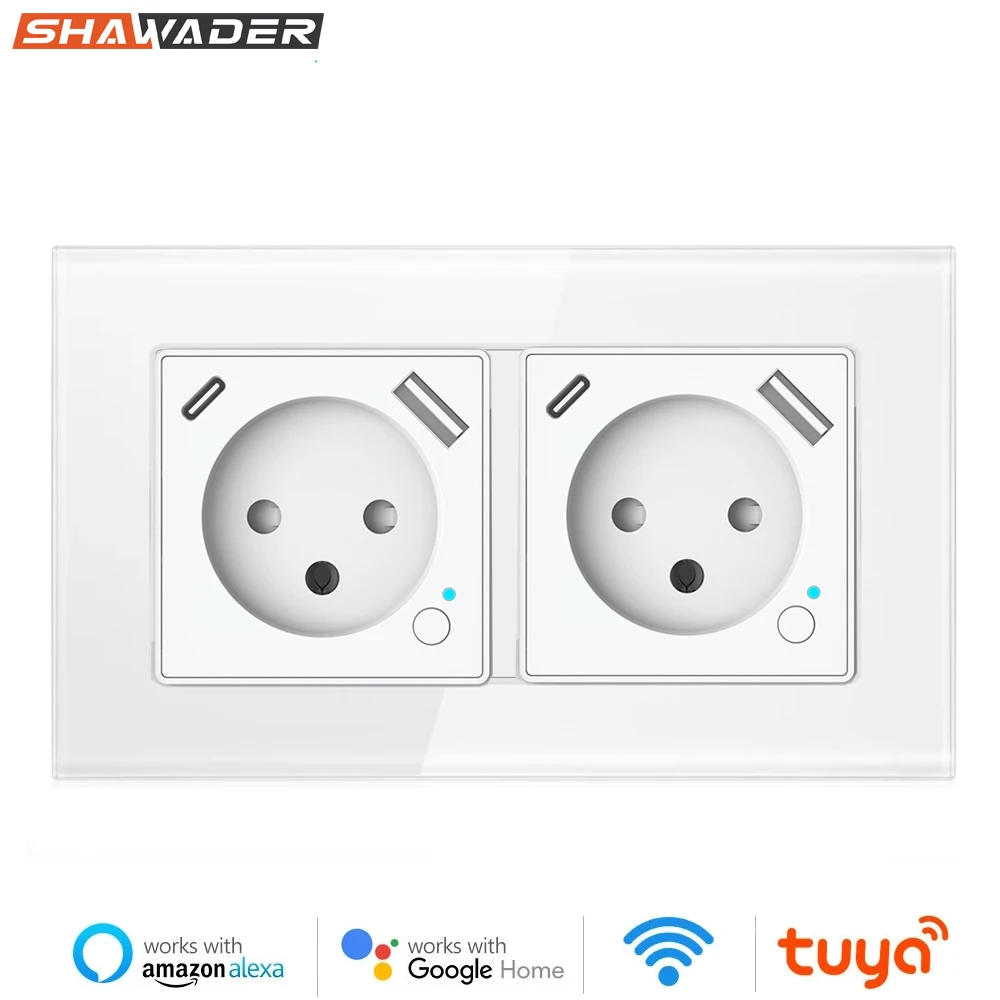 Shawader-Interruptor de pared inteligente con WiFi, toma de corriente, USB tipo C, PD20W, puerto de carga para Iphone, Alexa, Dot, google home, Tuya, Israel