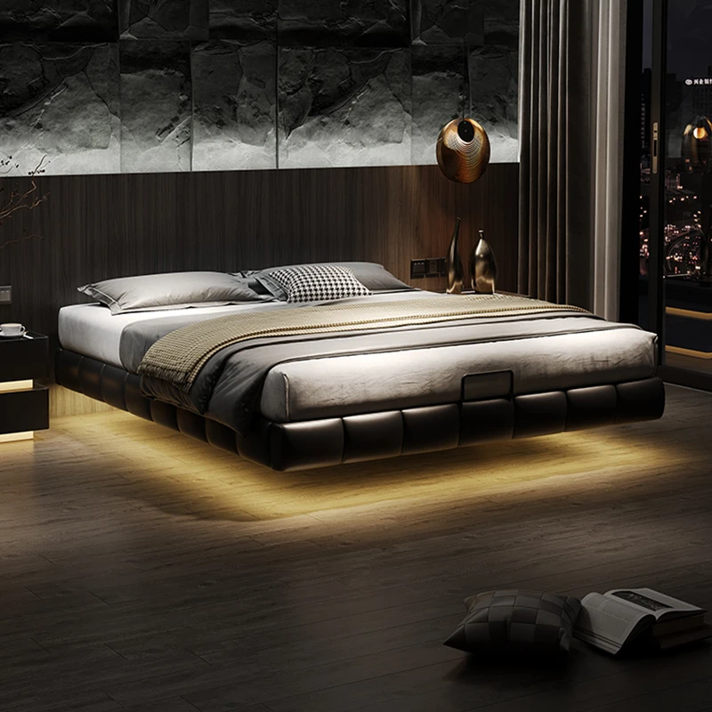 

Modern Luxury Massage Bed Bedroom Floating Design Double Sofa Sleeping Bed Platform Leather Letto Matrimoniale Unique Furniture