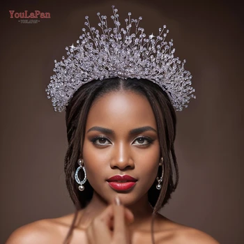 YouLasaupoudrer Luxe Patients Couronne Strass Mariage Bijou Sauna Bandes pour Mariées Cheveux Accessoires Brcorporelle Pageant Diadème Couronne HP193P-S