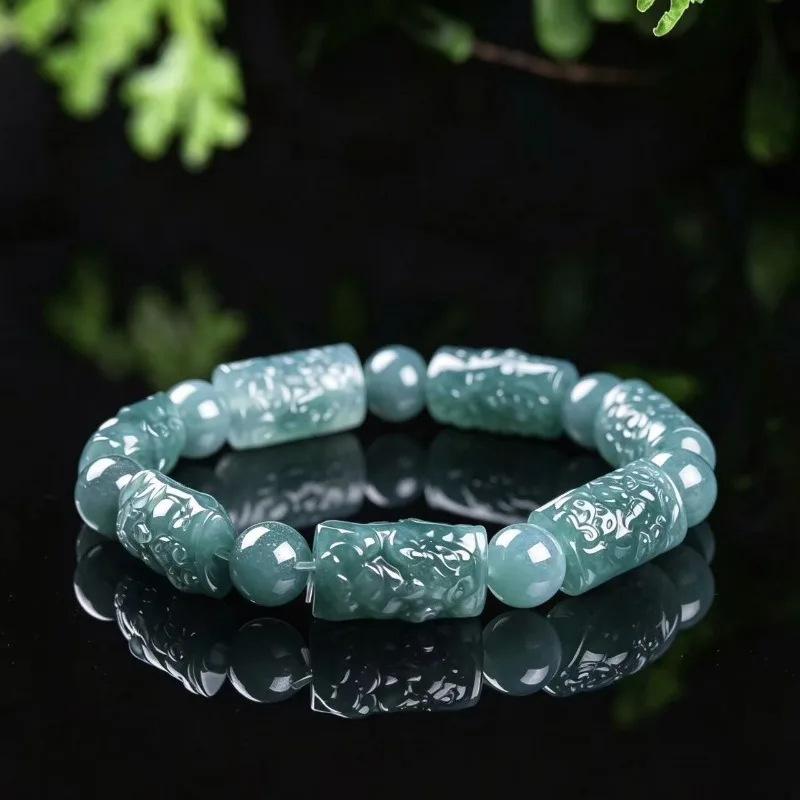 Natural Jadeite Blue Water Beads Dragon Brand Bracelet Jade Luxury Jewelry Fashion Jewelry Exquisite Charms Gift Certificate