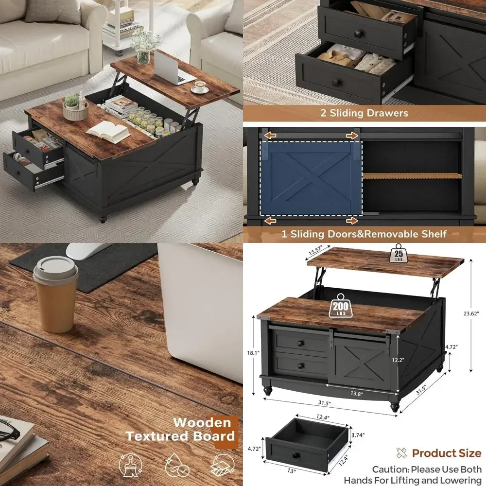 

Farmhouse Style Square Coffee Table with Large Storage for Living Room, 31.5 Inch Lift Top Table with Hidden Storage Space