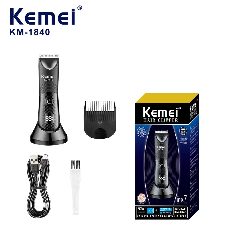 KEMEI Professional Hair Clippers for Men Waterproof Electric Hair Trimmer Set Rechargeable Barber Clippers with LCD Display