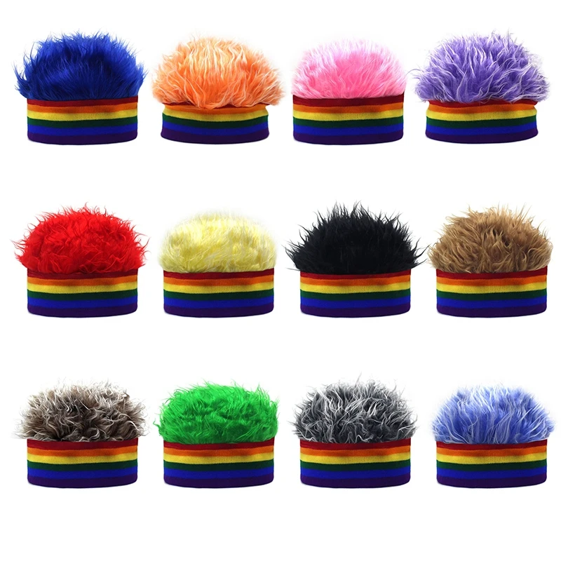 Funny Wig Cap Elastic Knitted Beanies Hat Hair Integrated Hip Hop Hats Men Fashion Street Caps Colorful Slouchy Headband Cool