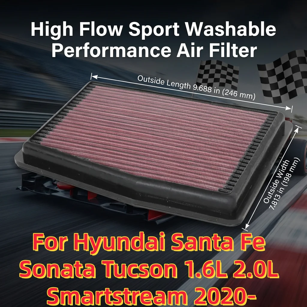 

For Hyundai Santa Fe Sonata Tucson 1.6L 2.0L Smartstream 2020- High Flow Sport Washable Performance Panel Air Filter Replacement