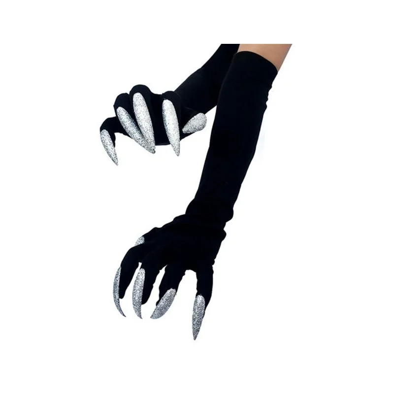 Halloween Long Nail Ghost Gloves Hollowen Cosplay Carnival Party Long Performance Props Dress Claw Witch Black Gloves