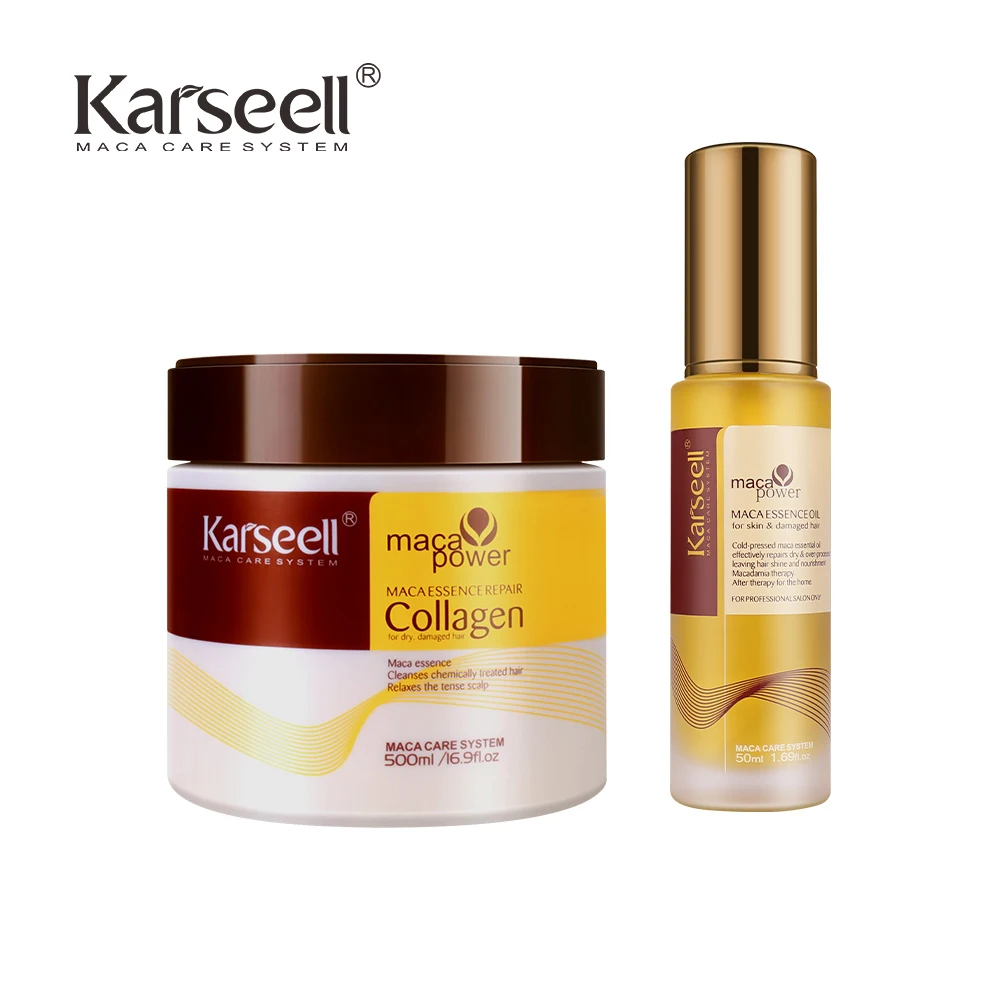 Karseell 2pcs Collagen Hair Treatment Deep Repair Conditioning All Hair Types 500ml + Argan Oil Hair Serum for Dry Damaged Hair