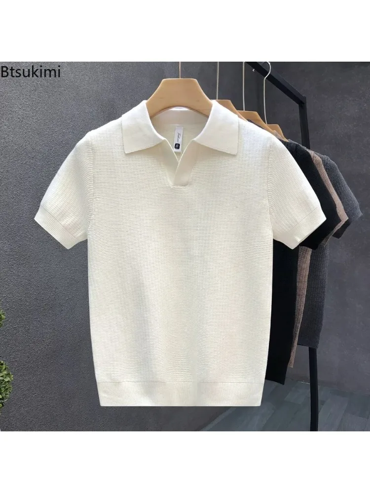 2026 Heren Zomer Poloshirt Koreaanse Stijl Slanke Rimpelbestendige Kraag Effen Kleur T-shirts Casual Dunne Mouw Trendy Gebreide tops - afbeelding 2